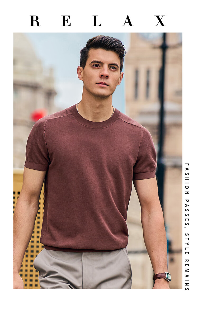 Mr.Bu Celebrity Style Men's Knitted Solid Color Short Sleeve T-Shirt Basic Shirt 9