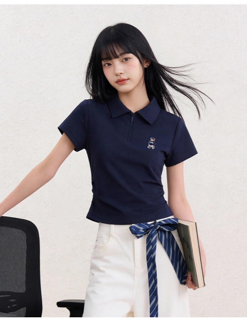 SPAO Bear Polo Collar Short Sleeve T-Shirt Women 2026 Summer Slim Fit Slimming College Style Commuter Petite Short Top 12
