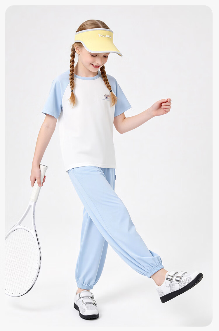 Disney Girls' Ice Silk Cooling Sun Protection Set Summer Raglan Sleeve T-Shirt and Jogger Mosquito-Repellent Pants Sports Set Blue Size 110 12
