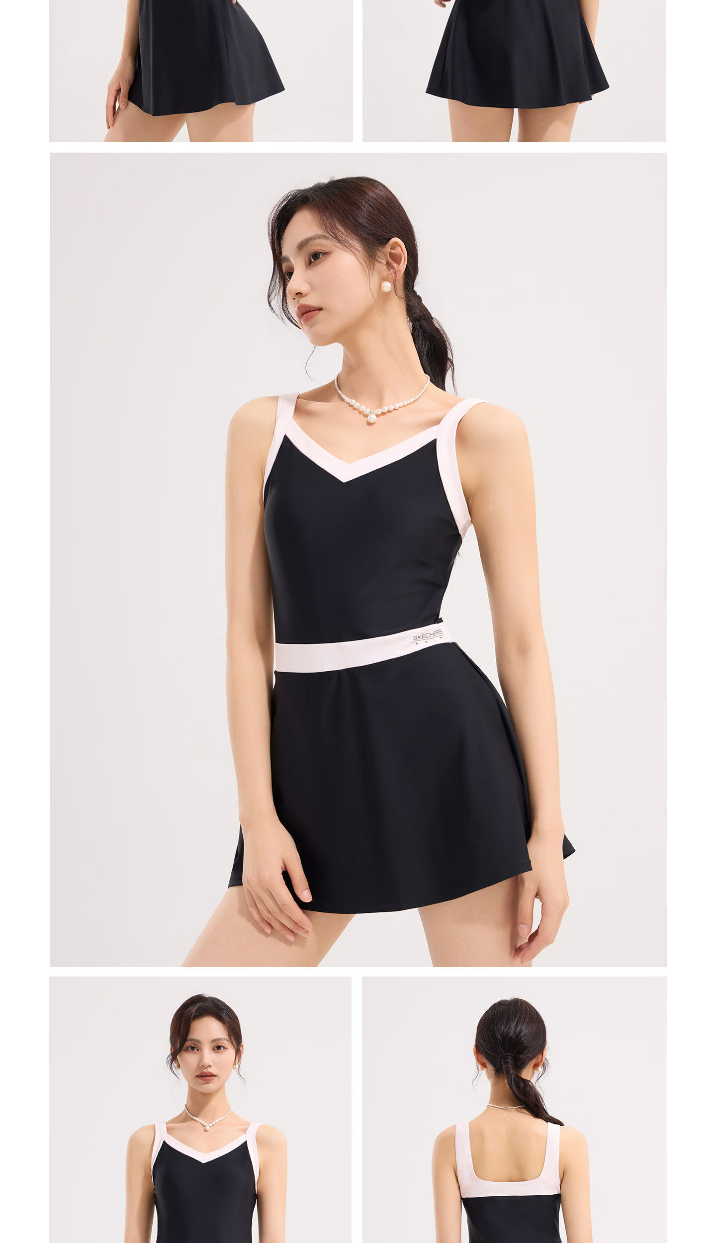 Skechers Women's One-Piece Conservative Slimming Swimsuit Dress Night Black XL 15