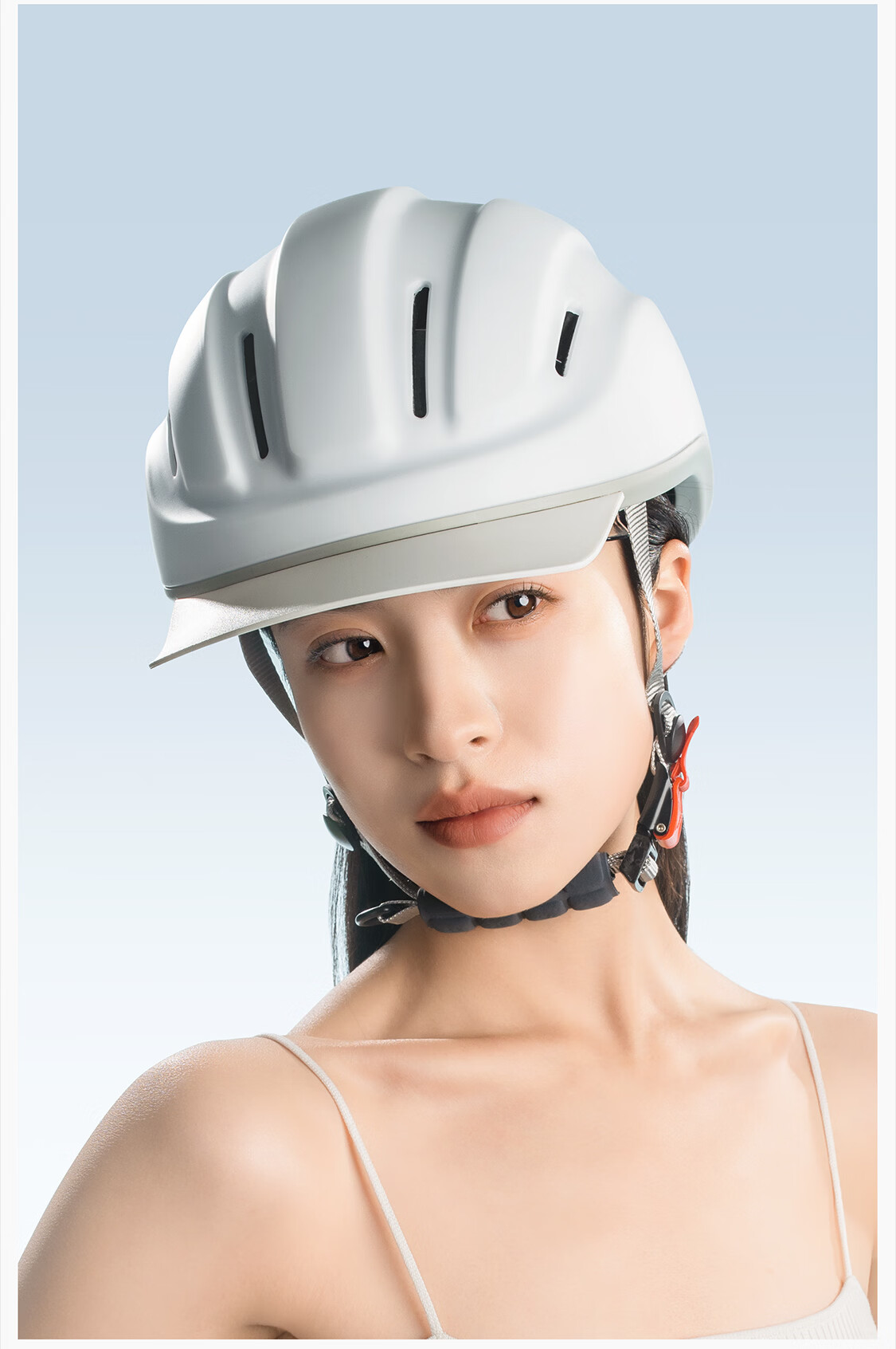 Two Little Bees 3C Certified Electric Bicycle Helmet for Women, Summer Sun Protection Half Helmet, Ultra-Light Riding Cap, Qingshan Blue [Detachable Sun Visor] 24