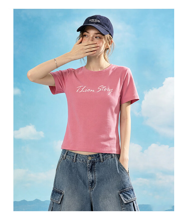 TonLion 2026 Summer Women's Text Print Short Sleeve T-Shirt Rose Pink L 19