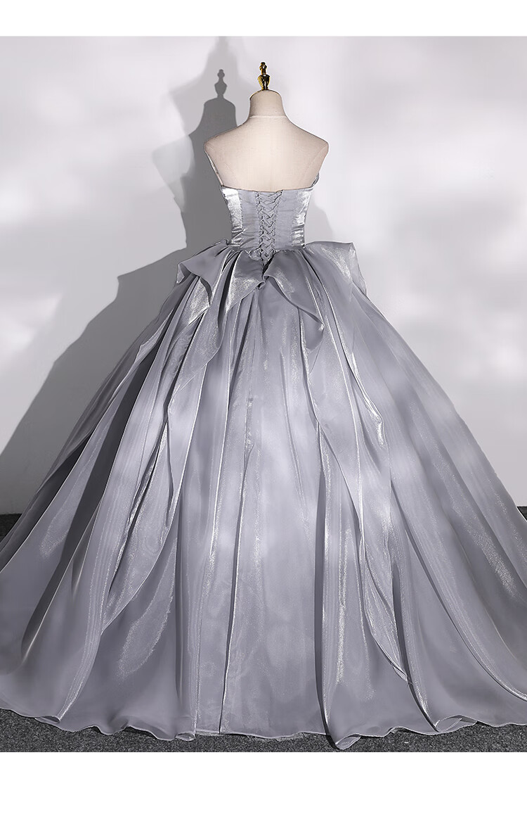 独唱演出服美声气质奢华年会高端钢琴演奏主持艺考晚礼服 银灰色 m