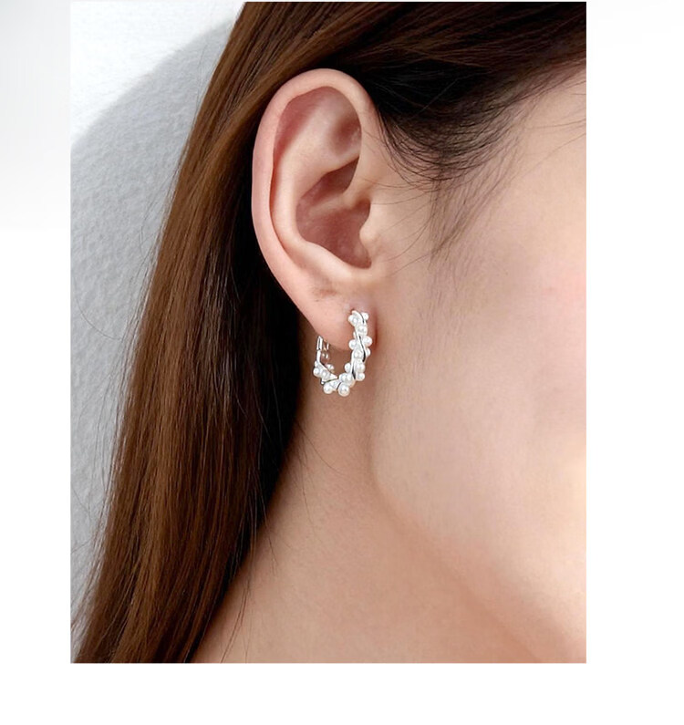 Aji Bean Earrings for Women Silver Pearl Hoop Unique Design Minimalist Delicate Stud Earrings 5
