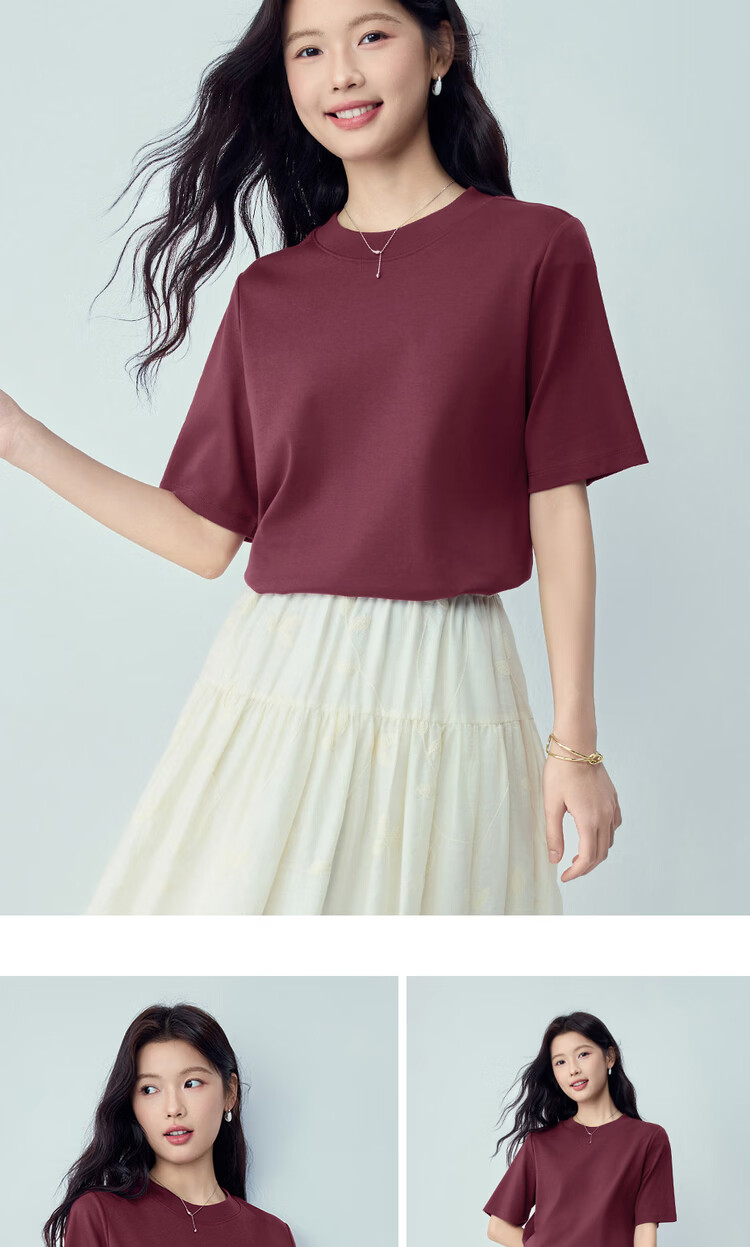 Giordano Women's Short Sleeve T-Shirt 2026 Summer New Pure Cotton Solid Color Loose Fit Half High Neck Top 13326217 12