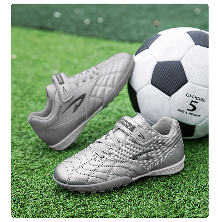 DEERWAY Kids Soccer Shoes Age 6-12 Boys Girls Professional TF Turf Cleats Non-Slip Training Shoes Silver Size 30 30