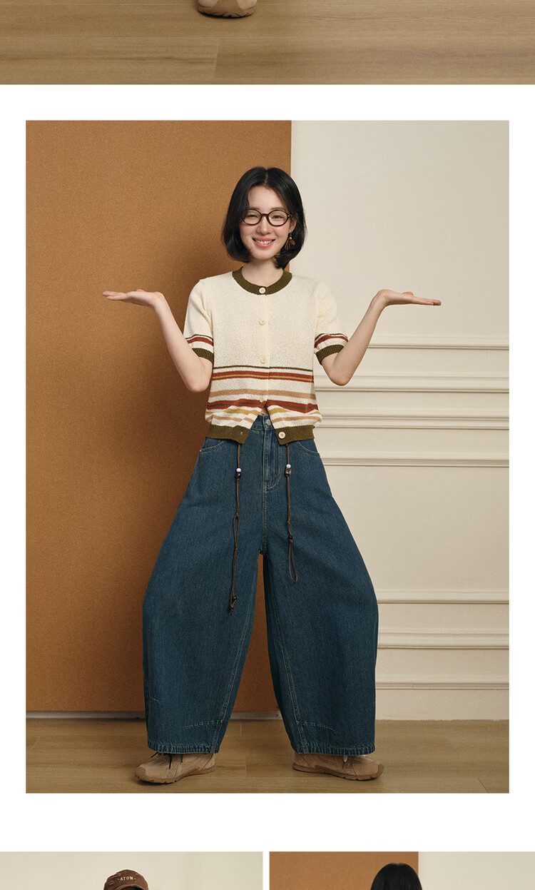 Giordano Designer 2026 Summer Washed Semi-Elastic High-Waist Cropped Wide-Leg Jeans for Women 18416502 9