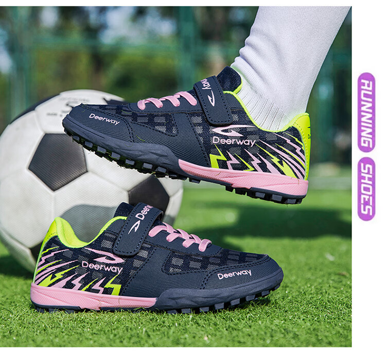 DEERWAY Kids Soccer Shoes Summer Mesh Breathable 6-12 Years TF Turf Cleats Boys Training Shoes Black Blue Purple Size 36 13