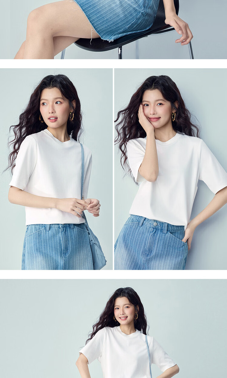 Giordano Women's Short Sleeve T-Shirt 2026 Summer New Pure Cotton Solid Color Double Layer Crew Neck Casual Top 13326239 11