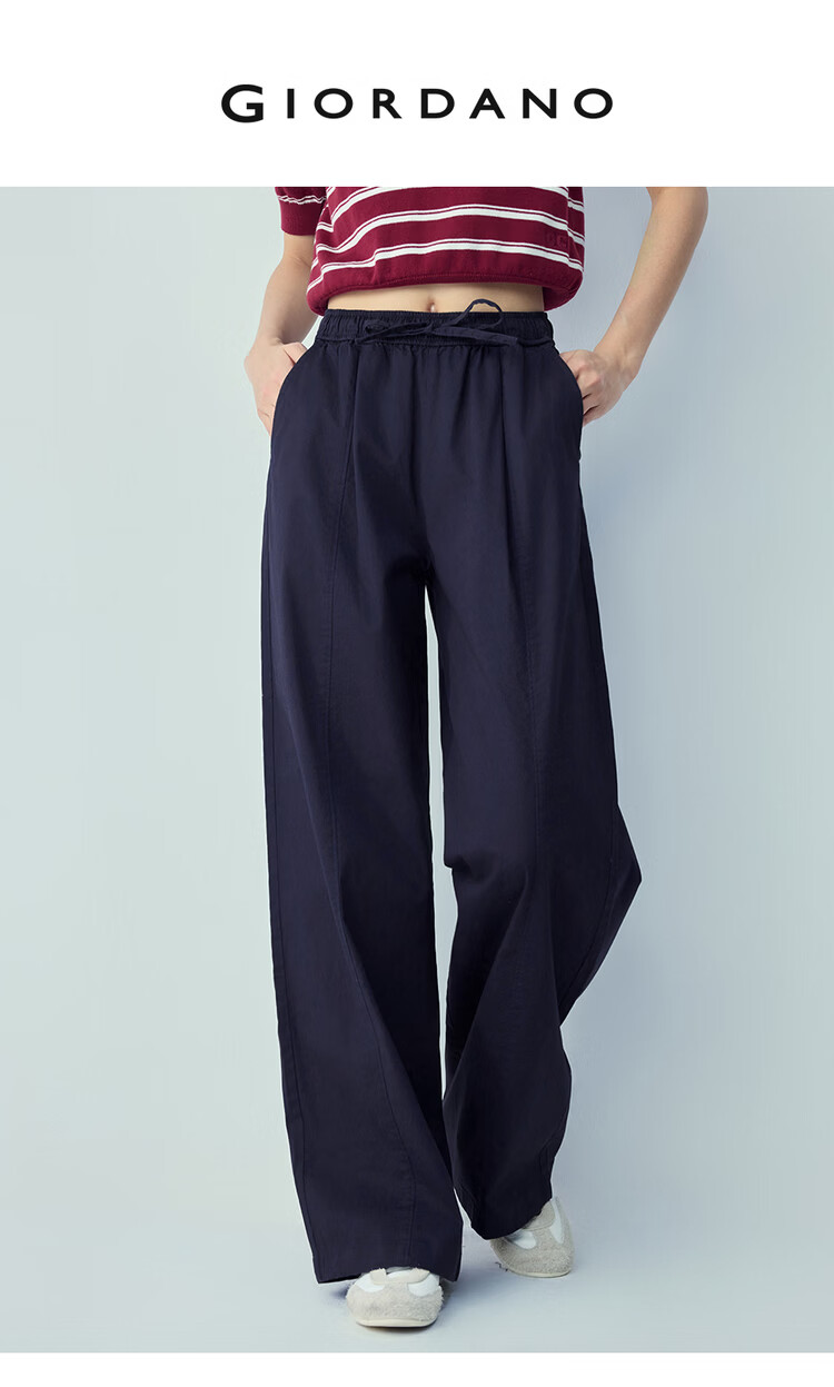 Giordano Women's Loose Fit Pants 2026 New Minimalist Wide Leg Drawstring Elastic Waist Casual Trousers 05416347 3