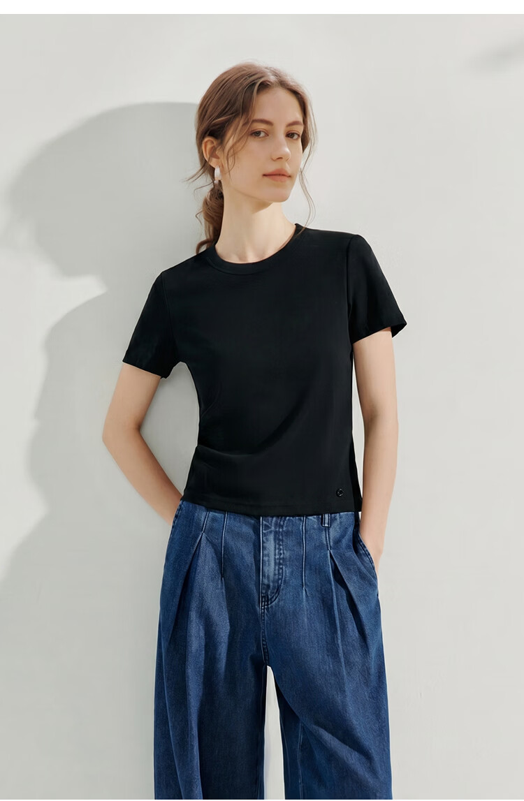 Inman [Runway Same Style] Straight Shoulder Multicolor Basic Short Sleeve T-Shirt Women Summer 2026 Top Black S 28