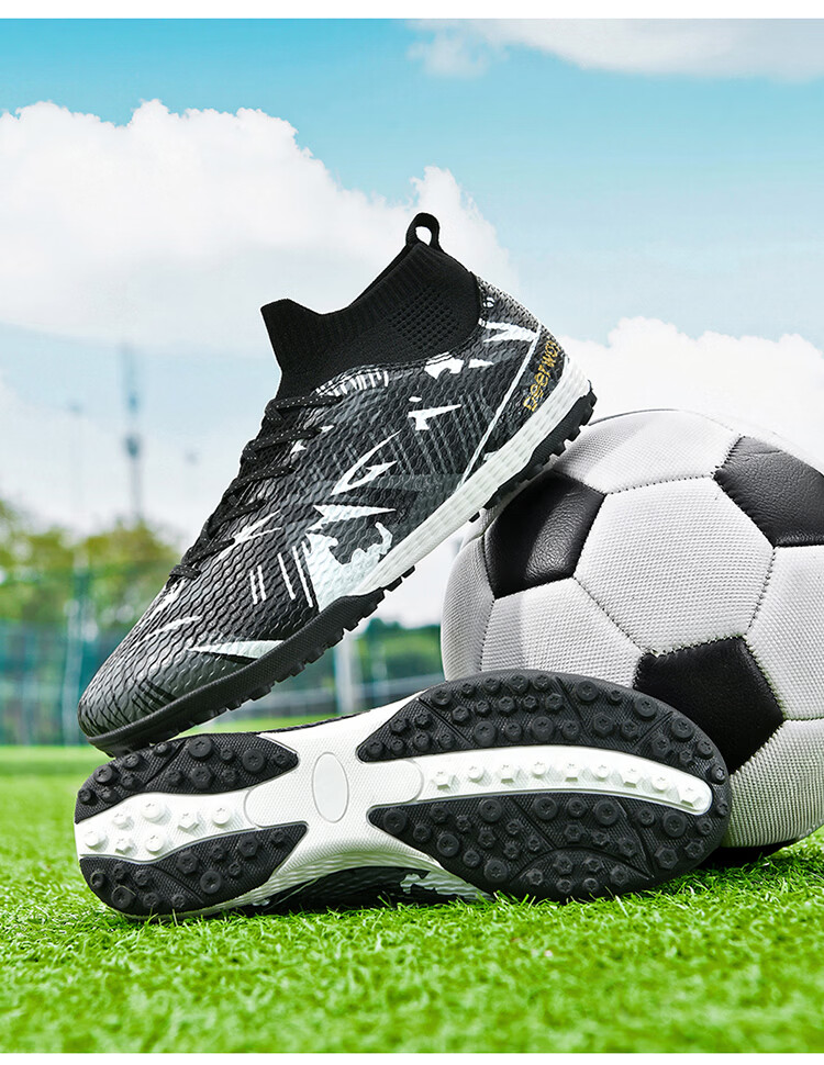 DEERWAY TF Turf Soccer Shoes Men Adult High-Top Ankle Support Youth Big Kids Competition Training Shoes White Moon Size 35 30