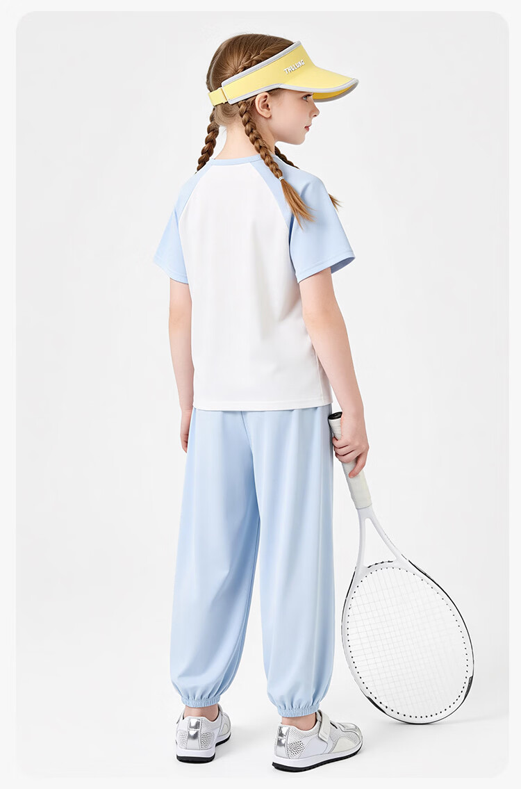 Disney Girls' Ice Silk Cooling Sun Protection Set Summer Raglan Sleeve T-Shirt and Jogger Mosquito-Repellent Pants Sports Set Blue Size 110 15