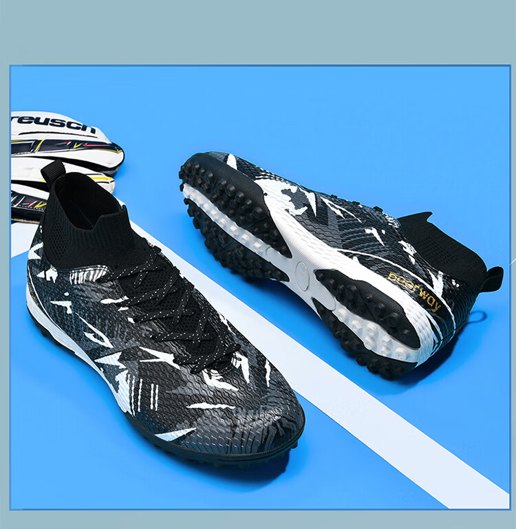 DEERWAY TF Turf Soccer Shoes Men Adult High-Top Ankle Support Youth Big Kids Competition Training Shoes White Moon Size 35 9
