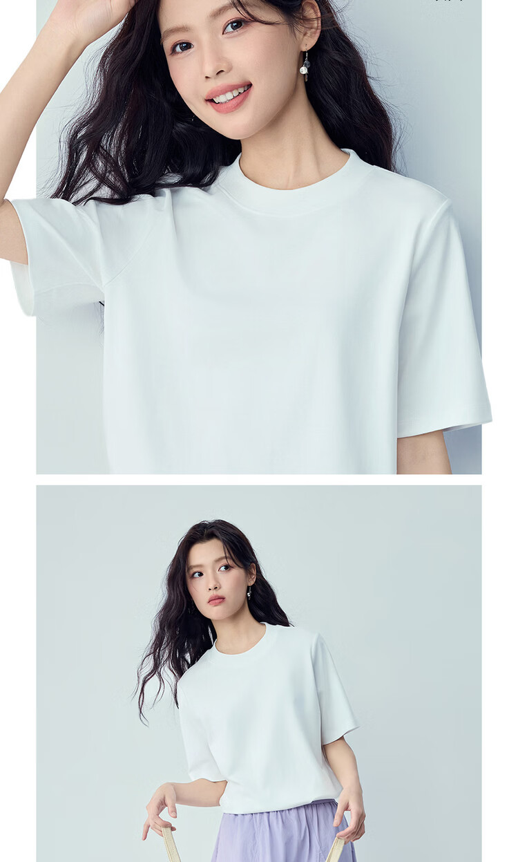 Giordano Women's Short Sleeve T-Shirt 2026 Summer New Pure Cotton Solid Color Loose Fit Half High Neck Top 13326217 15