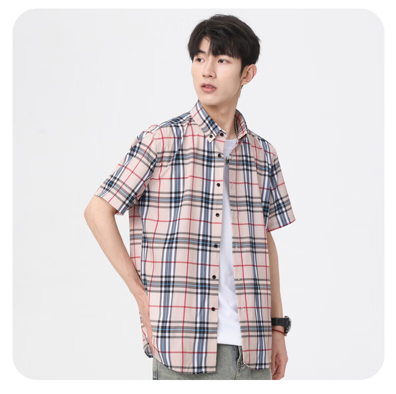 Woodpecker Casual Versatile Plaid Shirt Men 2026 Summer Trendy Ins Thin Loose Short Sleeve Top Black M 25