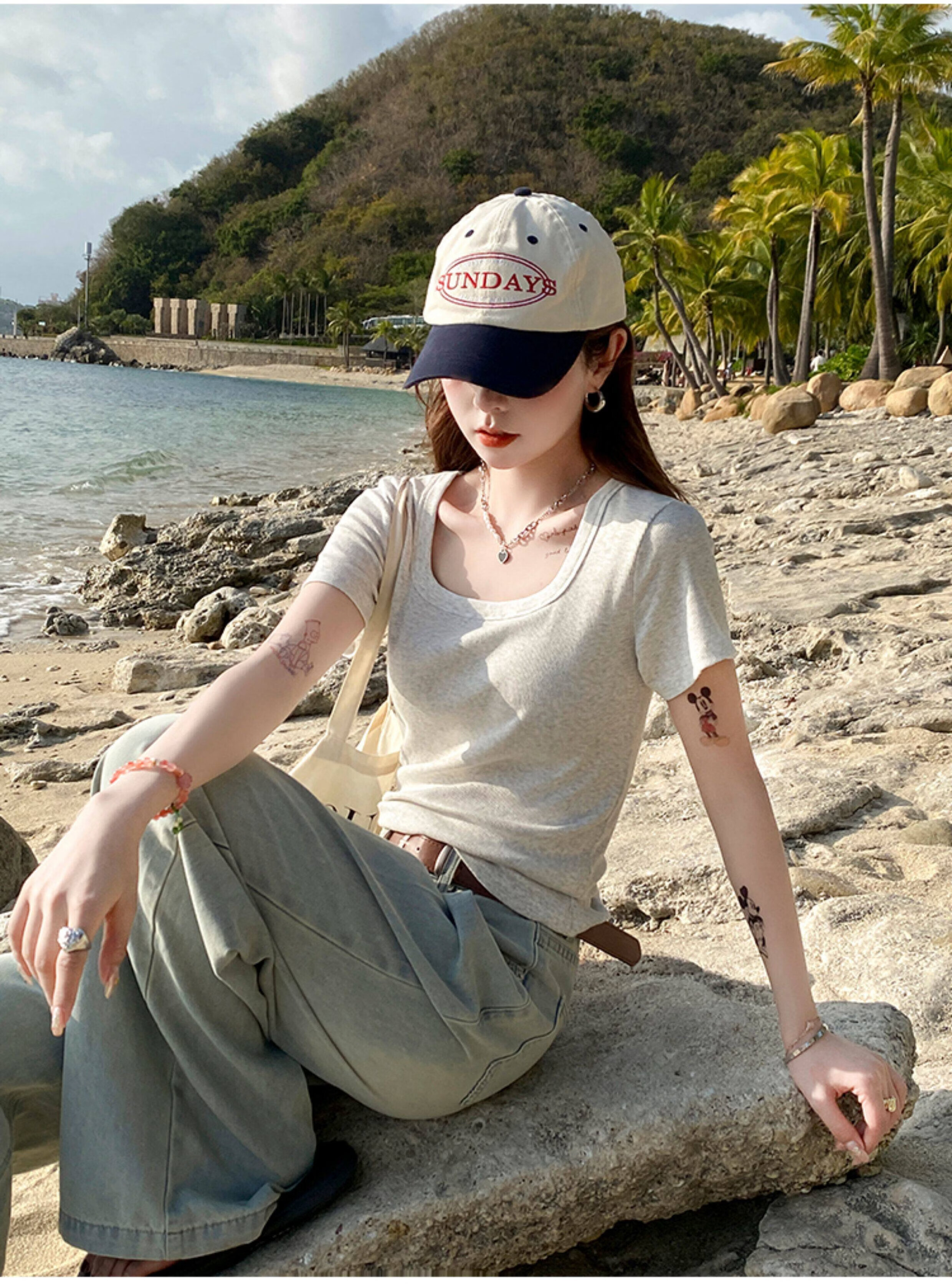 Herbal Original Women's Short Sleeve Slim Fit Square Neck T-Shirt Solid Color Summer Top 5