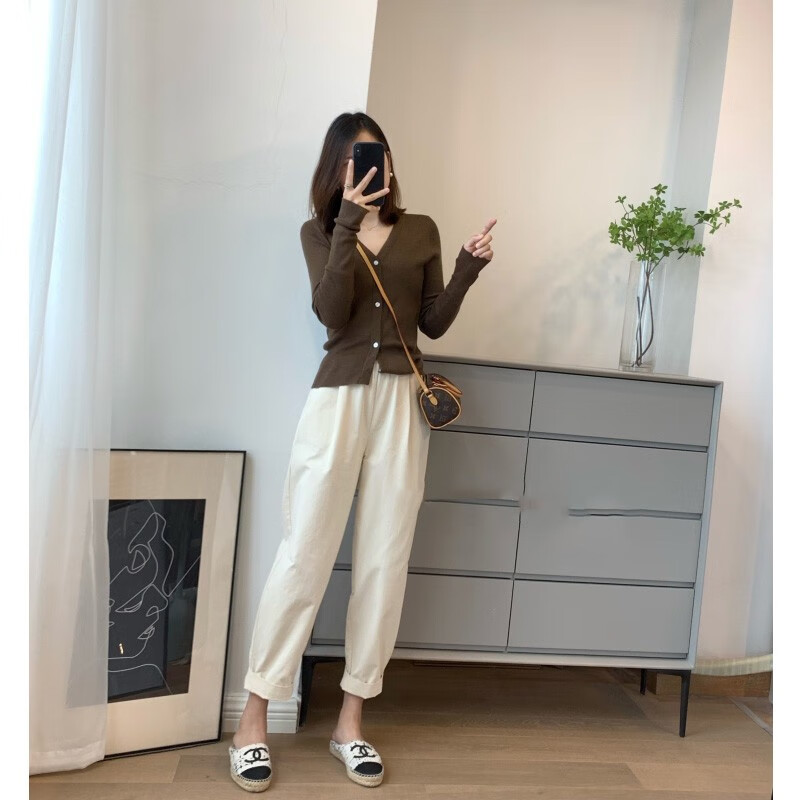 休闲裤女阔腿裤针织上衣套装2022年春季新款松紧腰复古盐系炸街小个子