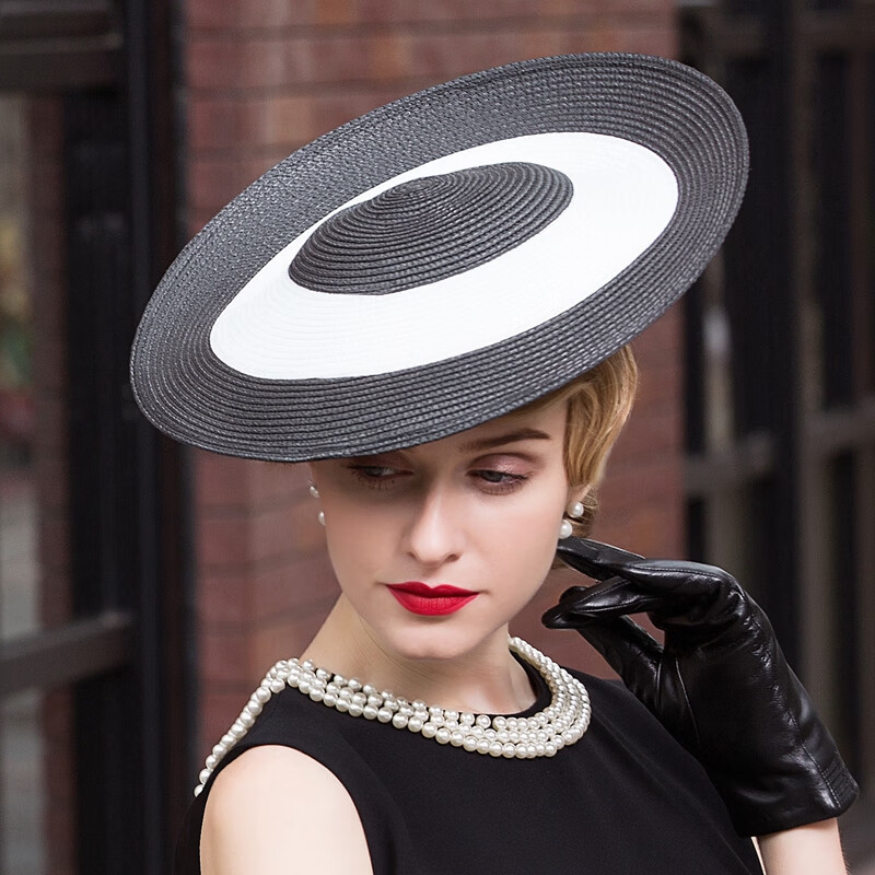 ee春季上新欧美时尚简约宴会小礼帽黑白撞色赛马会女士帽子黑色可调节