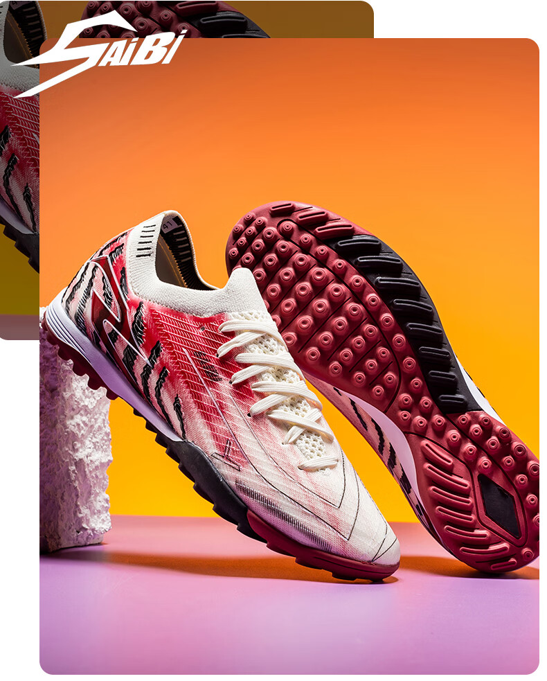 SAIBI Men's Soccer Shoes TF Turf Studs Adult Youth Student Professional Training Competition Shoes 3649S Off-White Red Size 44 30