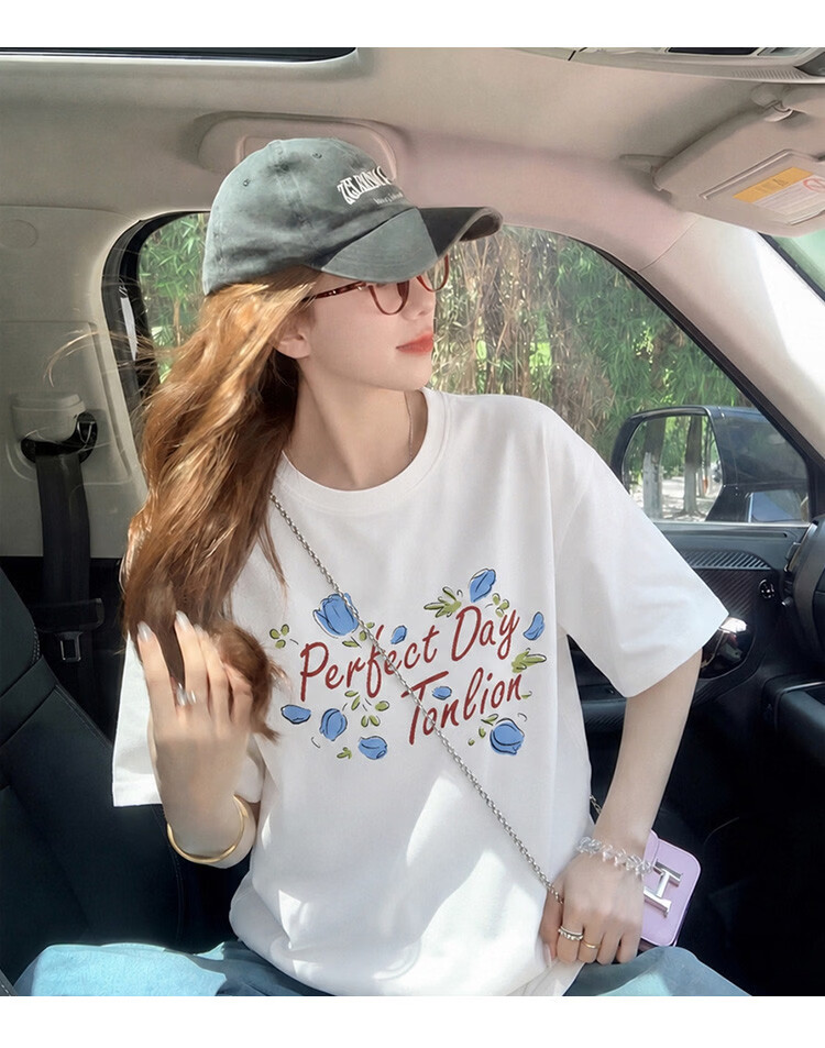 TonLion 2026 Summer Women's Graphic Short Sleeve T-Shirt Casual Fashion Versatile Minimalist Premium Women's Trendy T-Shirt 8