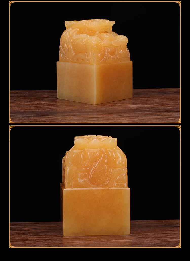 天然米黄玉龙头玉玺印章摆件公司企业纪念品篆刻龙印定制商务礼品1212