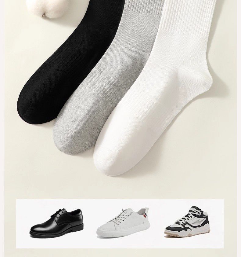 Warrior Men's Classic Mid-Calf Sports Socks 6 Pairs Solid Color Odor-Resistant Antibacterial Xinjiang Cotton All-Season Sweat-Absorbing Breathable 13