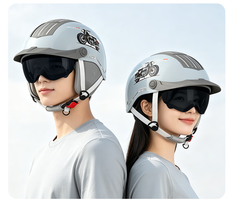 Yundianwei Electric Vehicle Helmet 3C Certified Unisex Four-Season Electric Scooter Safety Helmet Summer Breathable Large Sunroof Motorcycle Half Helmet [Dual Lens Bluetooth Tail Light Version] Glow W 16