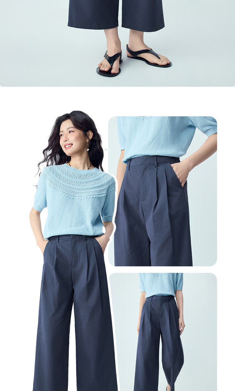 Giordano Women's Loose Fit Pants 2026 Summer New Pure Cotton Pleated Semi-Elastic Waist Cropped Casual Pants 13426301 15