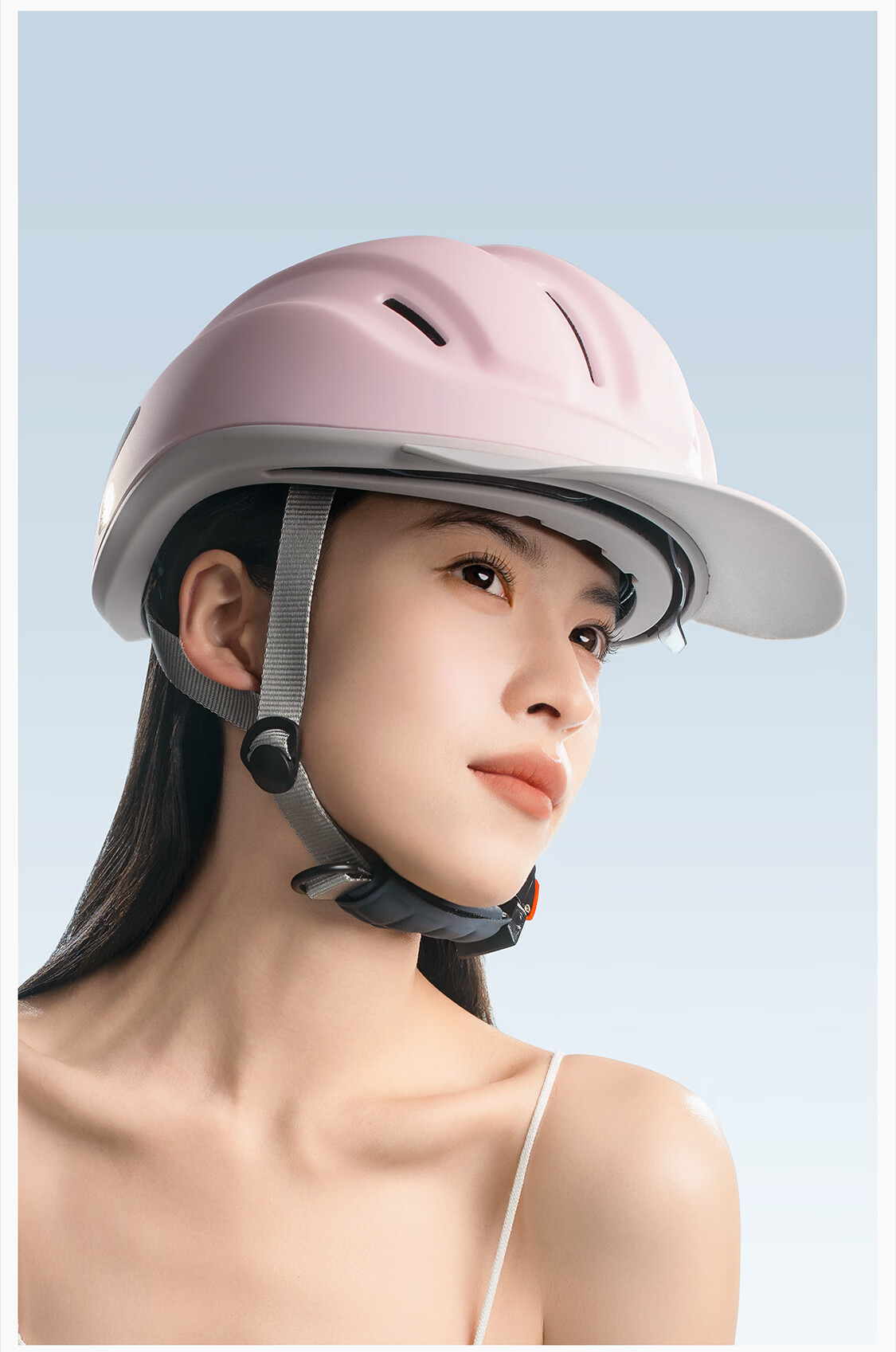 Two Little Bees 3C Certified Electric Bicycle Helmet for Women, Summer Sun Protection Half Helmet, Ultra-Light Riding Cap, Qingshan Blue [Detachable Sun Visor] 26