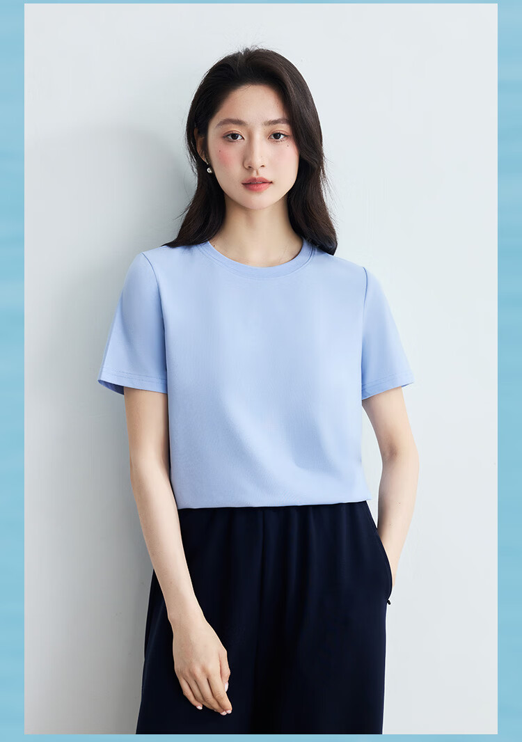 INMAN [Silk Lyocell] Van Gogh Embroidered Shoulder T-Shirt 26 Summer Women's New Air Blue XL 29