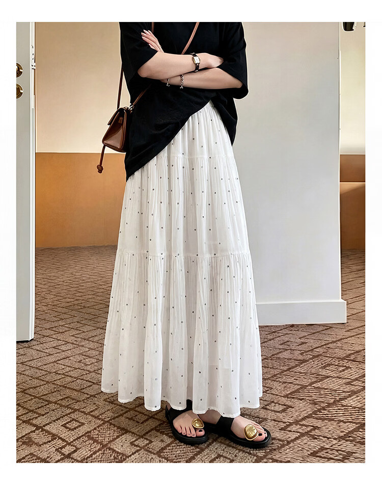 TonLion 2026 Spring Summer Women's Pleated Polka Dot Midi Skirt Gentle Fashion Half Skirt Korean Simple Casual Mid-Length Skirt 7