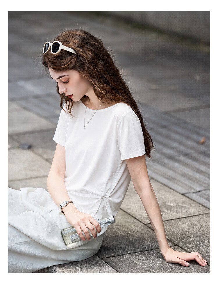 TonLion 2026 Summer New Women's Short Sleeve T-Shirt Pleated Solid Slim Fit Versatile High-End Fashion Tee 9