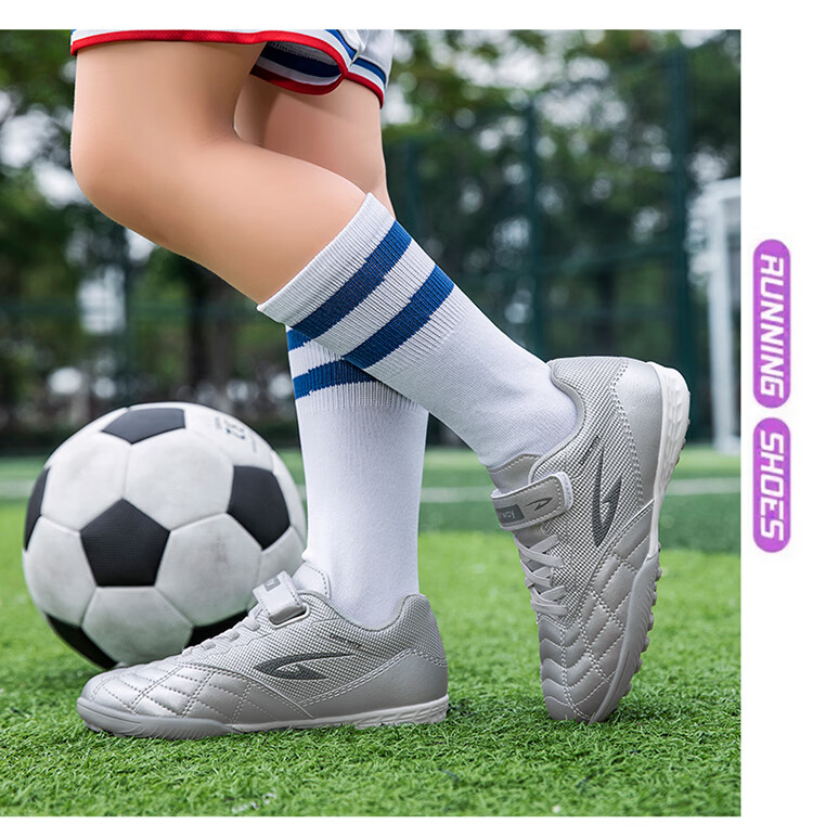DEERWAY Kids Soccer Shoes Age 6-12 Boys Girls Professional TF Turf Cleats Non-Slip Training Shoes Silver Size 30 10
