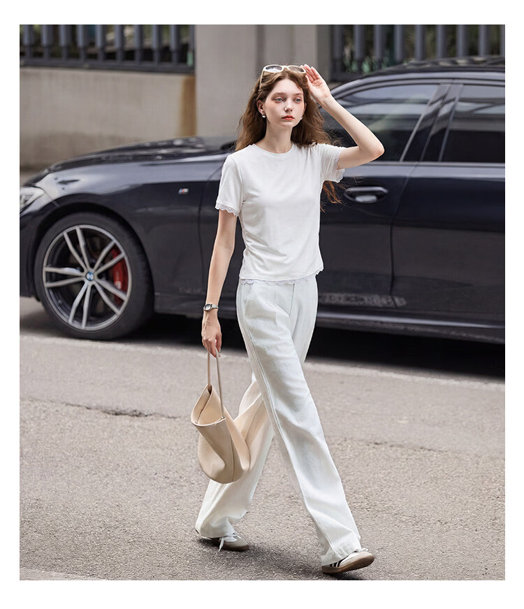 TonLion 2026 Summer New Women's Short Sleeve T-Shirt Lace Splicing White Fashionable Unique Beautiful Top 6