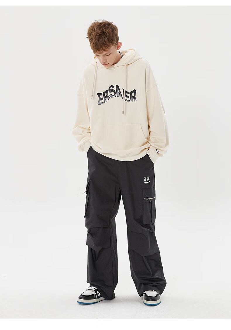 er 水银字母重磅连帽卫衣男春秋季oversize情侣宽松美式外套帽衫潮