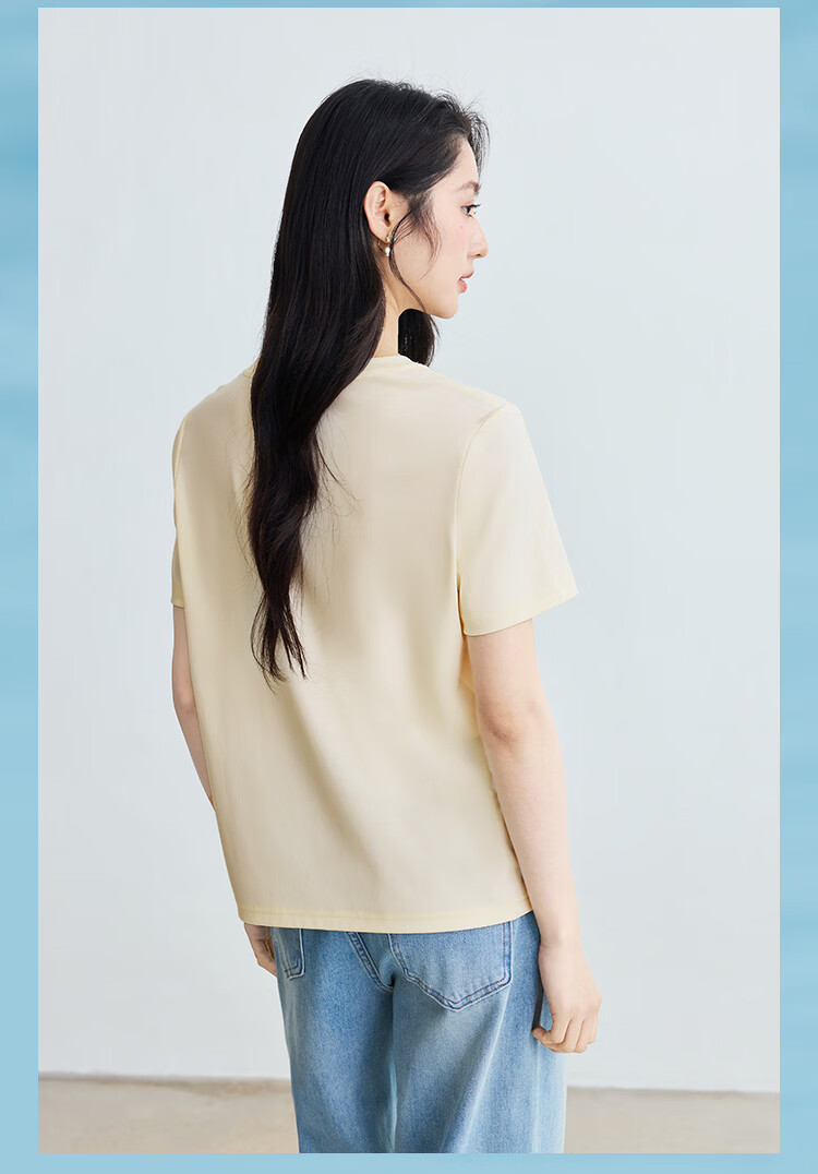 INMAN [Silk Lyocell] Van Gogh Embroidered Shoulder T-Shirt 26 Summer Women's New Air Blue XL 33
