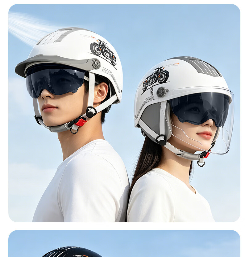 Yundianwei Electric Vehicle Helmet 3C Certified Unisex Four-Season Electric Scooter Safety Helmet Summer Breathable Large Sunroof Motorcycle Half Helmet [Dual Lens Bluetooth Tail Light Version] Glow W 14