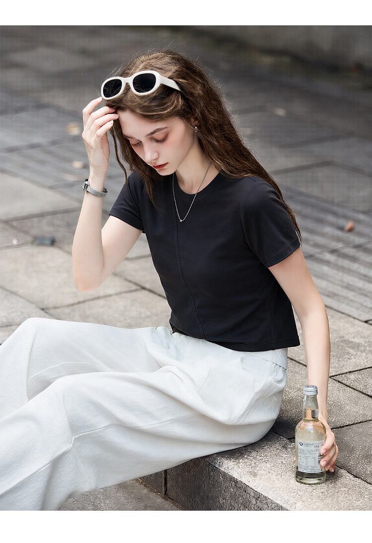 TonLion 2026 Summer Women's Colorblock Short Sleeve T-Shirt Solid Color Versatile Fashion Casual Slimming Youthful Comfortable Breathable 17