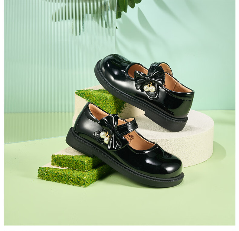 RED DRAGONFLY Children's Autumn Shoes, Girls' Flats, Soft-Soled Princess Shoes for Girls, Small Leather Shoes Q51BPPY455 Black Size 34 19