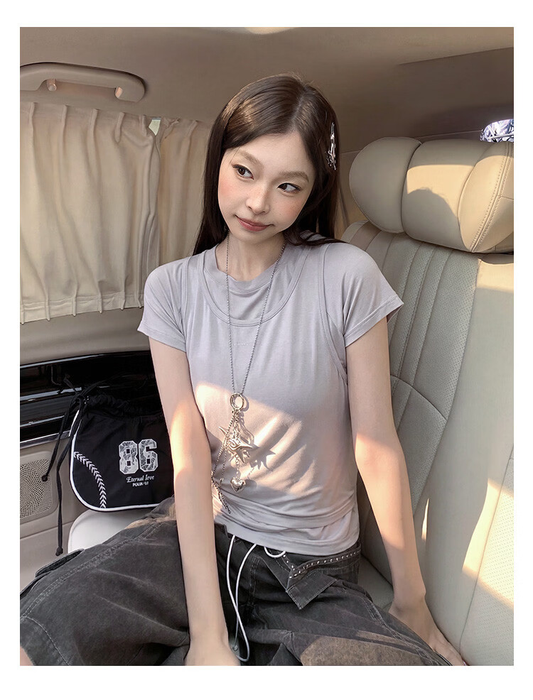 TonLion 2026 Summer Women's Two-Piece Short Sleeve Slim Fit T-Shirt High-End Versatile Outdoor Sports Tee 8