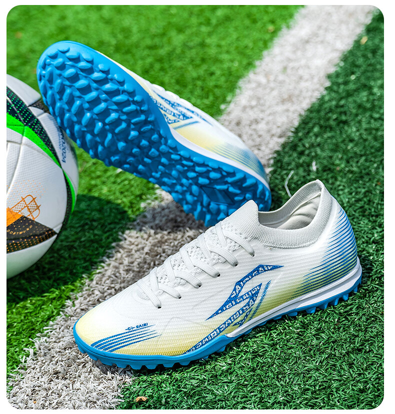 SAIBI Men's Soccer Shoes TF Turf Studs Adult Youth Student Professional Training Competition Shoes 3618S Blue Size 43 30