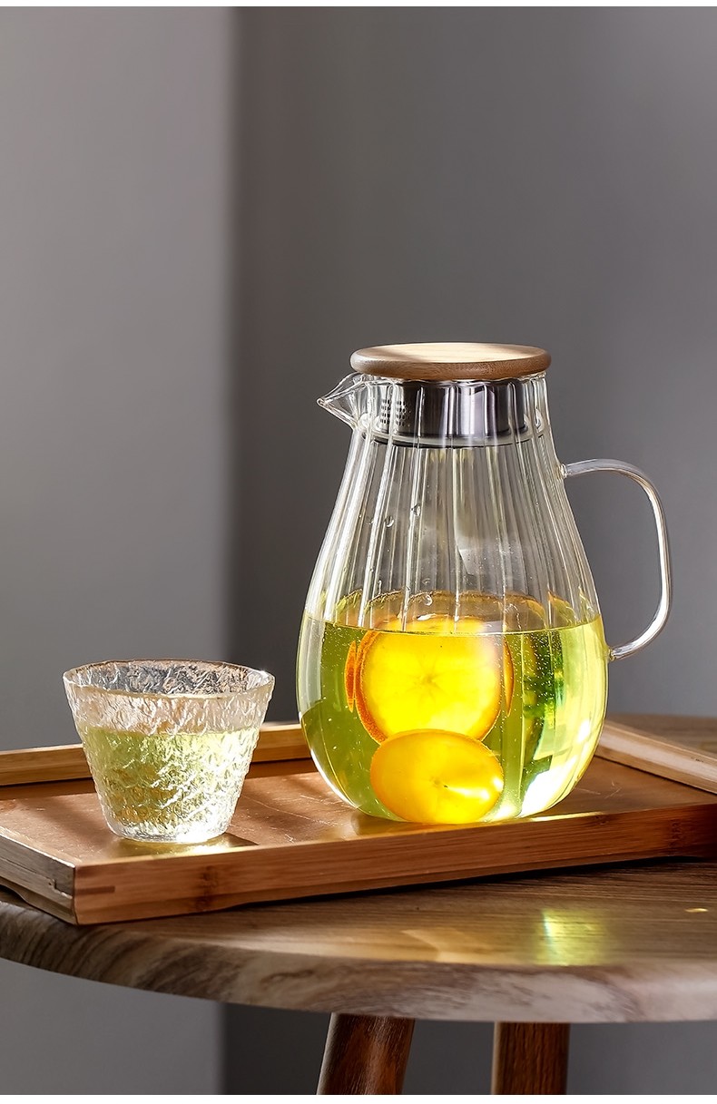 冷水壶玻璃轻奢凉白开家用大容量扎壶北欧风凉水壶水杯套装水帘凉水壶