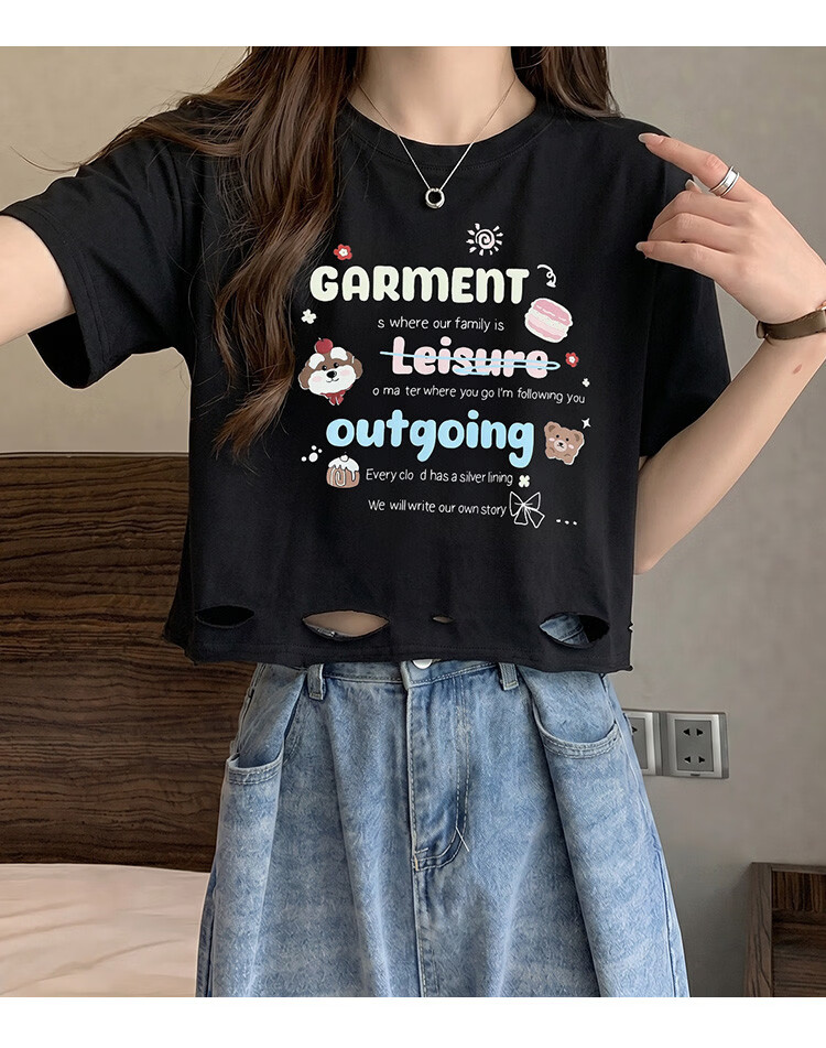 TonLion 2026 Summer New Short Sleeve T-Shirt Women Crop Top Niche Design Cute Loose Early Spring 8