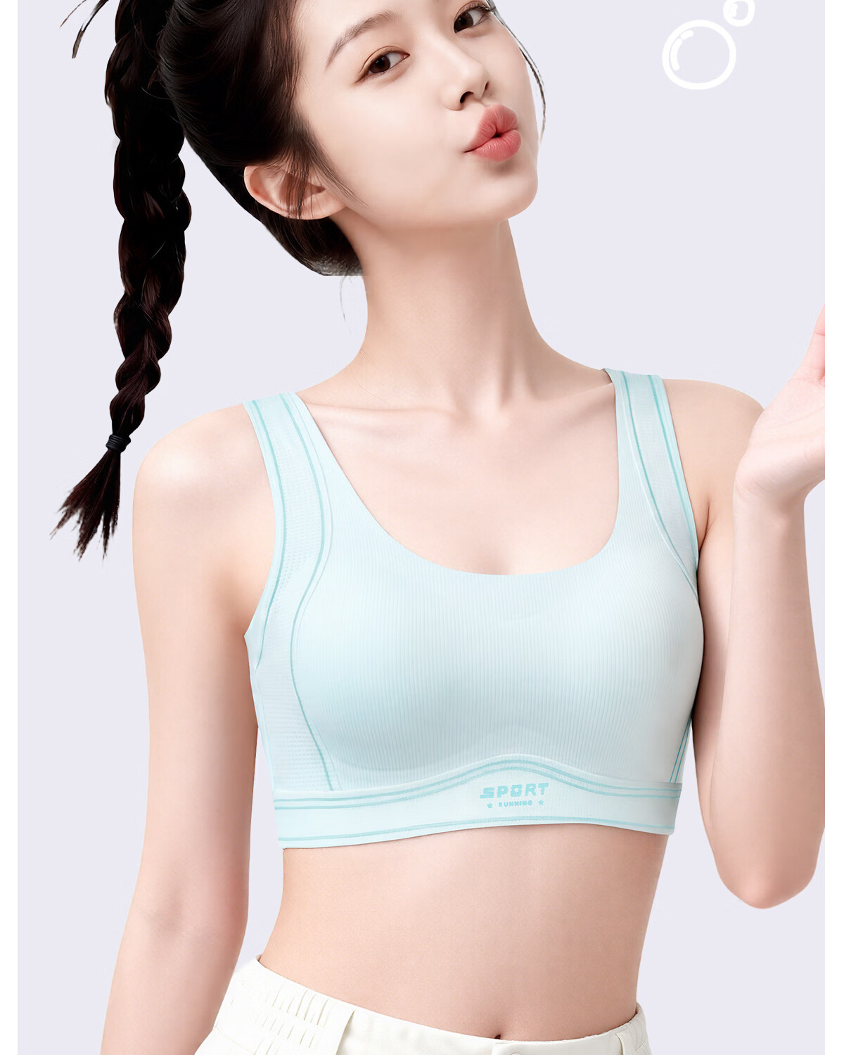 Tingmei Teenage Girls Development Period High School Student Sports Shockproof Bra Fixed Cup Seamless Vest Blue 2XL 19