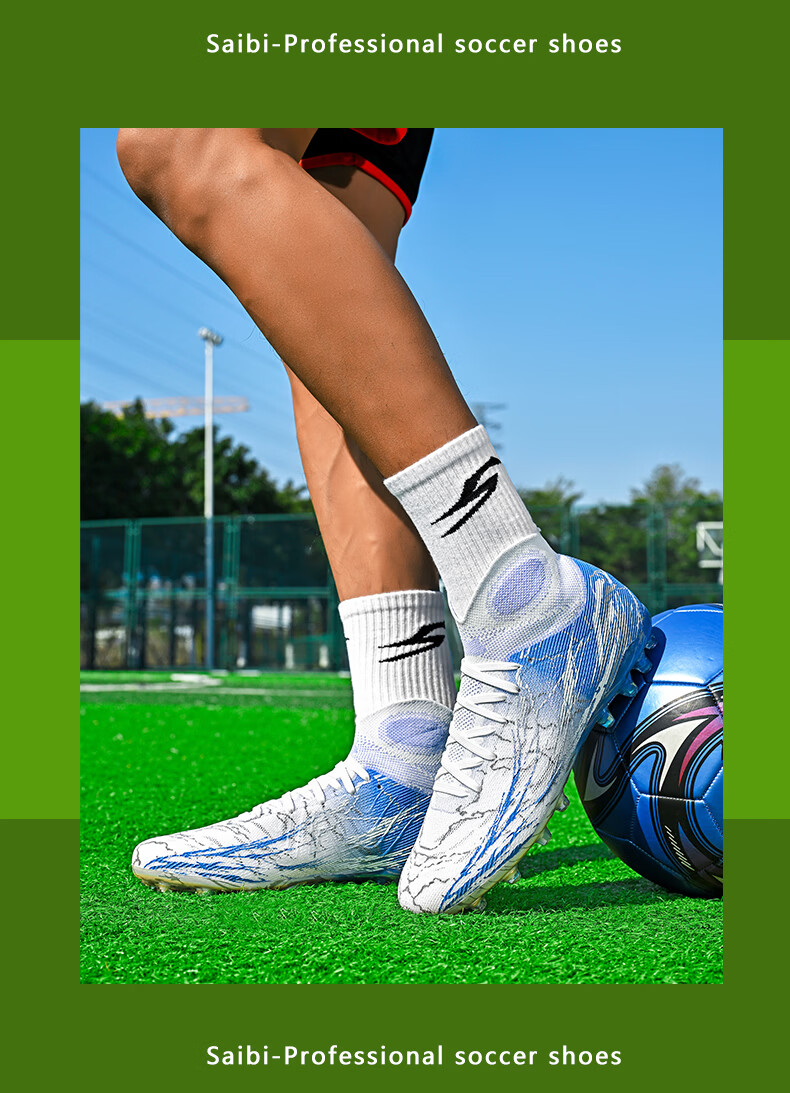 SAIBI Men's Soccer Shoes MG Electroplated Short Studs Professional Training and Competition Shoes for Adults and Youth 308MJ White Blue Size 37 23