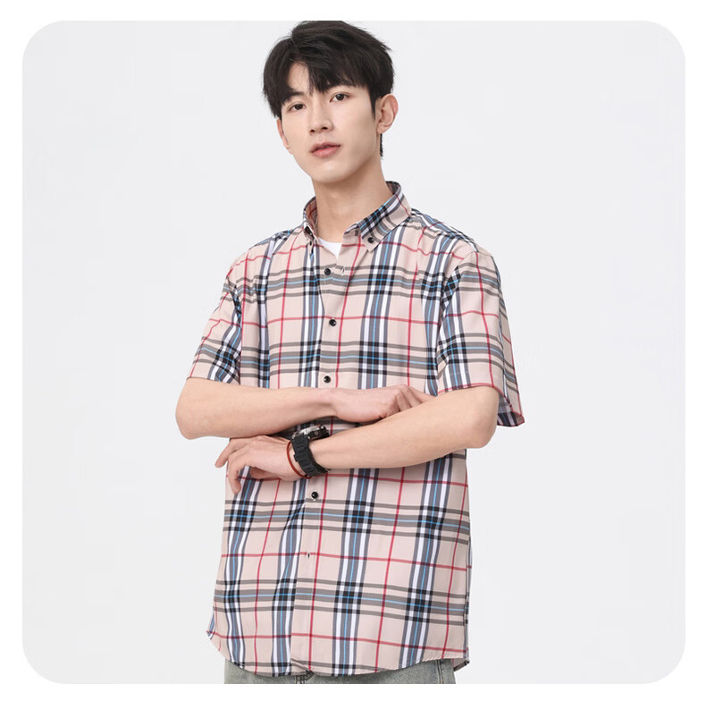 Woodpecker Casual Versatile Plaid Shirt Men 2026 Summer Trendy Ins Thin Loose Short Sleeve Top Black M 28