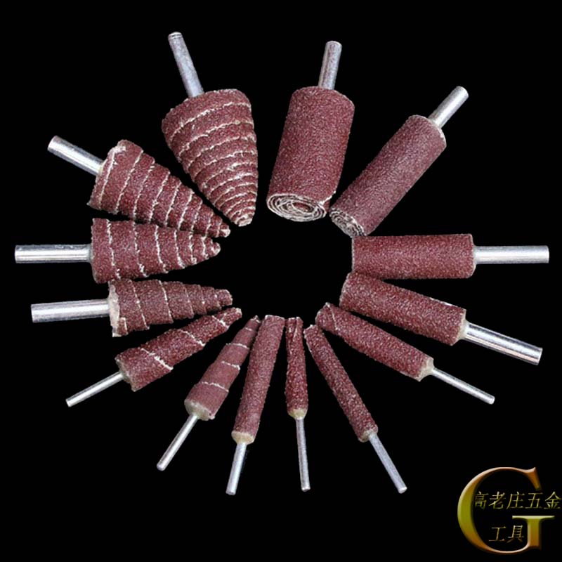 锥形砂布磨头砂纸磨头纱布卷打磨头木工木雕金属抛光电磨头柄 柱型3*6