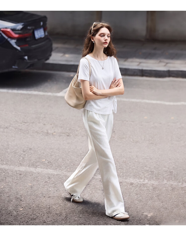 TonLion 2026 Summer New Women's Short Sleeve T-Shirt Pleated Solid Slim Fit Versatile High-End Fashion Tee 7