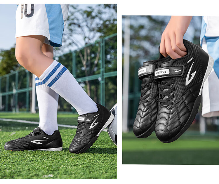 DEERWAY Kids Soccer Shoes Age 6-12 Boys Girls Professional TF Turf Cleats Non-Slip Training Shoes Silver Size 30 14